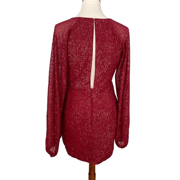 Asos Design Red Sequin Deep Plunge Drape Detail Skirt Mini Dress Women’s Size 8 - Picture 9 of 12
